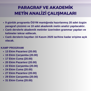 2025 / 2026 YDS PARAGRAF VE AKADEMİK METİN ANALİZİ ÇALIŞMALARI